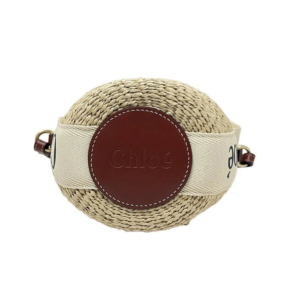 Chloe Woody Small Basket Beige Dark Brown Natural Fiber Shoulder Bag 556-081725 - Picture 4 of 8